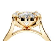 Single Halo Engagement Ring Setting for Oval Center with Corner Claws, Plain Band and Prong Head in Yellow Gold