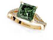 Solitaire Engagement Ring Setting for Fancy Green Princess Cut Center with Twisted Pave Split Shank and Prong Head in Yellow Gold