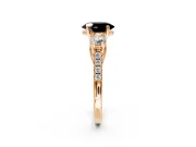 3 Stone Engagement Ring Setting for Fancy Black Oval Center with Crossover Basket, Pave Band and Prong Head in Rose Gold
