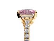Solitaire Engagement Ring Setting for Fancy Pink Radiant Cut Center with Widening Pave Band and Claw Prong Head in Yellow Gold