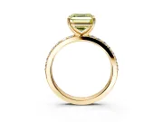Solitaire Engagement Ring Setting for Fancy Yellow Asscher Cut Center with Round Cut Pave Band and Prong Head in Yellow Gold