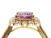 Milgrain Halo Engagement Ring Setting for Fancy Pink Princess Cut Center with Bezel Point Accents and Prong Head in Yellow Gold