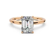 Hidden Halo Engagement Ring Setting for Emerald Cut Center with Thin Rounded Band and Prong Head in Rose Gold