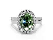 Halo Engagement Ring Setting for Fancy Green Oval Center with Square Band and Prong Head in Sterling Silver
