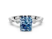 Solitaire Engagement Ring Setting for Fancy Blue Radiant Cut Center with Bezel Station Band and Prong Head in Platinum