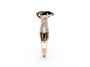 3 Stone Engagement Ring Setting for Fancy Black Pear-Shaped Center with Pave Split Shank and Prong Head in Rose Gold