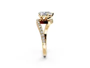 Solitaire Engagement Ring Setting for Pear-Shaped Center with Pave Bypass Swirl Band and Prong Head in Yellow Gold