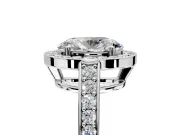 Bezel-Framed Halo Engagement Ring Setting for Oval Center with Pave Band and Prong Head in Sterling Silver