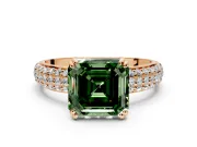 Solitaire Engagement Ring Setting for Fancy Green Asscher Cut Center with Multi-Row Pave Accents and Basket Head in Rose Gold