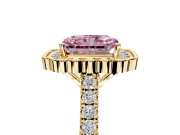 Milgrain Floral Halo Engagement Ring Setting for Fancy Pink Radiant Cut Center with Pave Band and Prong Head in Yellow Gold