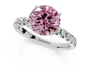 Solitaire Engagement Ring Setting for Fancy Pink Round Cut Center with Large Accents and Prong Head in Sterling Silver