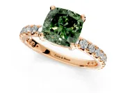Solitaire Engagement Ring Setting for Fancy Green Cushion Cut Center with Shared-Prong Accents and Prong Head in Rose Gold