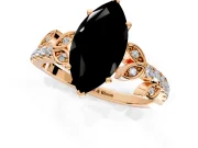 Leaf Motif Engagement Ring Setting for Fancy Black Marquise Center with Pave Band and Prong Head in Rose Gold