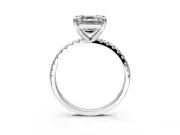 Solitaire Engagement Ring Setting for Asscher Cut Center with Fine Pave Narrow Band and Prong Head in Platinum