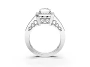 Halo Engagement Ring Setting for Radiant Cut Center with Milgrain Split Shank and Prong Head in Platinum