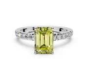 Solitaire Engagement Ring Setting for Fancy Yellow Emerald Cut Center with Round Cut Pave Band and Prong Head in Platinum