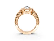 Milgrain Halo Engagement Ring Setting for Pear-Shaped Center with Pave Band and Prong Head in Rose Gold