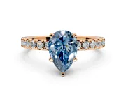Solitaire Engagement Ring Setting for Fancy Blue Pear-Shaped Center with Large Accents and Prong Head in Rose Gold
