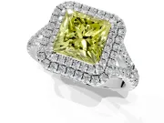 Double Halo Engagement Ring Setting for Fancy Yellow Princess Cut Center with Narrow Pave Split Shank and Prong Head in White Gold