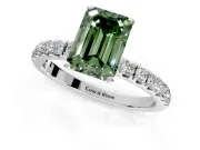 Open Basket Engagement Ring Setting for Fancy Green Emerald Cut Center with Pave Band and Prong Head in White Gold