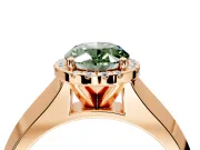 Halo Engagement Ring Setting for Fancy Green Oval Center with Knife Ridge Cathedral Band and Prong Head in Rose Gold