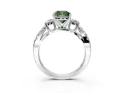 3 Stone Engagement Ring Setting for Fancy Green Cushion Cut Center with Pave Split Shank and Prong Head in Sterling Silver