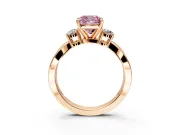 3 Stone Engagement Ring Setting for Fancy Pink Cushion Cut Center with Pave Twist Band and Prong Head in Rose Gold