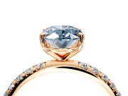 Solitaire Engagement Ring Setting for Fancy Blue Oval Center with Micro Pave Band and Prong Head in Rose Gold