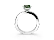 Solitaire Engagement Ring Setting for Fancy Green Round Cut Center with Milgrain-Edged Pave Band and Prong Head in Platinum