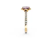 Floral Engagement Ring Setting for Fancy Pink Princess Cut Center with Pave Band and Floral Prong Head in Yellow Gold