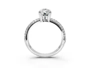 Solitaire Engagement Ring Setting for Pear-Shaped Center with Multi-Row Pave Accents and Basket Head in Sterling Silver