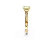Side Accent Engagement Ring Setting for Fancy Yellow Asscher Cut Center with Accent Shoulders and Prong Head in Yellow Gold