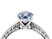 Solitaire Engagement Ring Setting for Fancy Blue Pear-Shaped Center with Engraved Milgrain Band and Prong Head in White Gold