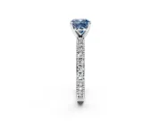 Solitaire Engagement Ring Setting for Fancy Blue Cushion Cut Center with Milgrain-Edged Pave Band and Prong Head in Platinum