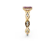 Solitaire Engagement Ring Setting for Fancy Pink Emerald Cut Center with Accented Twist Band and Leaf Prong Head in Yellow Gold