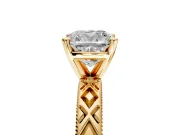 Solitaire Engagement Ring Setting for Cushion Cut Center with Milgrain X Pattern Band and Prong Head in Yellow Gold
