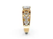 Pave Engagement Ring Setting for Princess Cut Center with Curved Accent Rows, Openwork and Prong Head in Yellow Gold