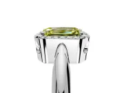 Halo Engagement Ring Setting for Fancy Yellow Emerald Cut Center with Tapered Plain Band and Prong Head in Platinum