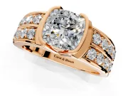 Bezel Engagement Ring Setting for Cushion Cut Center with Wide Channel-Set Band and Bezel Head in Rose Gold