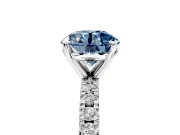 Solitaire Engagement Ring Setting for Fancy Blue Round Cut Center with Fine Pave Band and Claw Prong Head in Sterling Silver