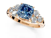 Cluster Engagement Ring Setting for Fancy Blue Cushion Cut Center with Round Cut Accent Frame and Prong Head in Rose Gold