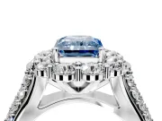 Large Accent Halo Engagement Ring Setting for Fancy Blue Radiant Cut Center with Pave Split Shank and Prong Head in Sterling Silver
