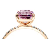 Solitaire Engagement Ring Setting for Fancy Pink Radiant Cut Center with Pave Accents and Prong Head in Rose Gold