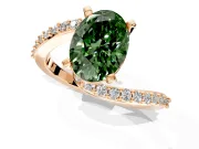 Solitaire Engagement Ring Setting for Fancy Green Oval Center with Pave Bypass Swirl Band and Prong Head in Rose Gold