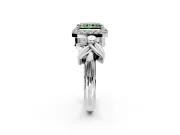 Halo Engagement Ring Setting for Fancy Green Radiant Cut Center with Floral Band and Prong Head in Sterling Silver