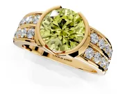 Bezel Engagement Ring Setting for Fancy Yellow Round Cut Center with Wide Channel-Set Band and Bezel Head in Yellow Gold