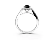 Halo Engagement Ring Setting for Fancy Black Pear-Shaped Center with Narrowing Pave Band and Prong Head in Sterling Silver