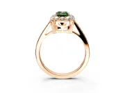 Floral Halo Engagement Ring Setting for Fancy Green Emerald Cut Center with Large Halo Accents and Prong Head in Rose Gold
