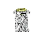 Milgrain Halo Engagement Ring Setting for Fancy Yellow Asscher Cut Center with Shoulder Bezels and Prong Head in White Gold