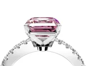 Solitaire Engagement Ring Setting for Fancy Pink Asscher Cut Center with Single Row Accent Band and Prong Head in Platinum